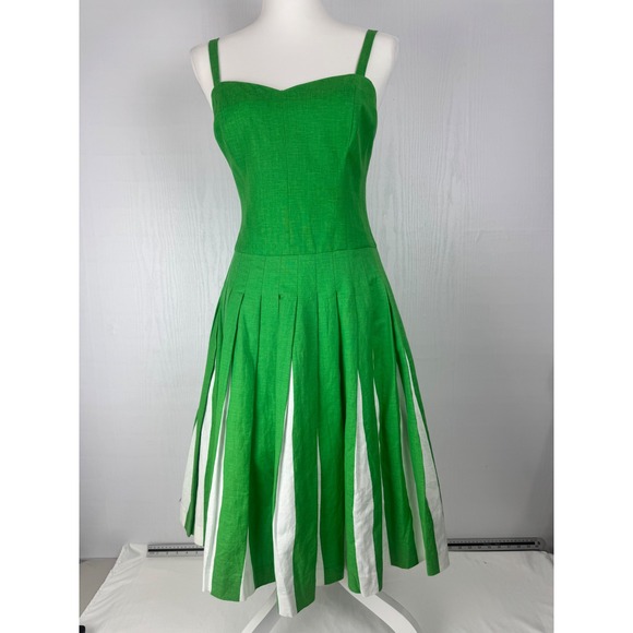 Boden Dresses & Skirts - Boden Matilda Retro‎ Pleated Green White Women Linen Blend Dress Size 4L